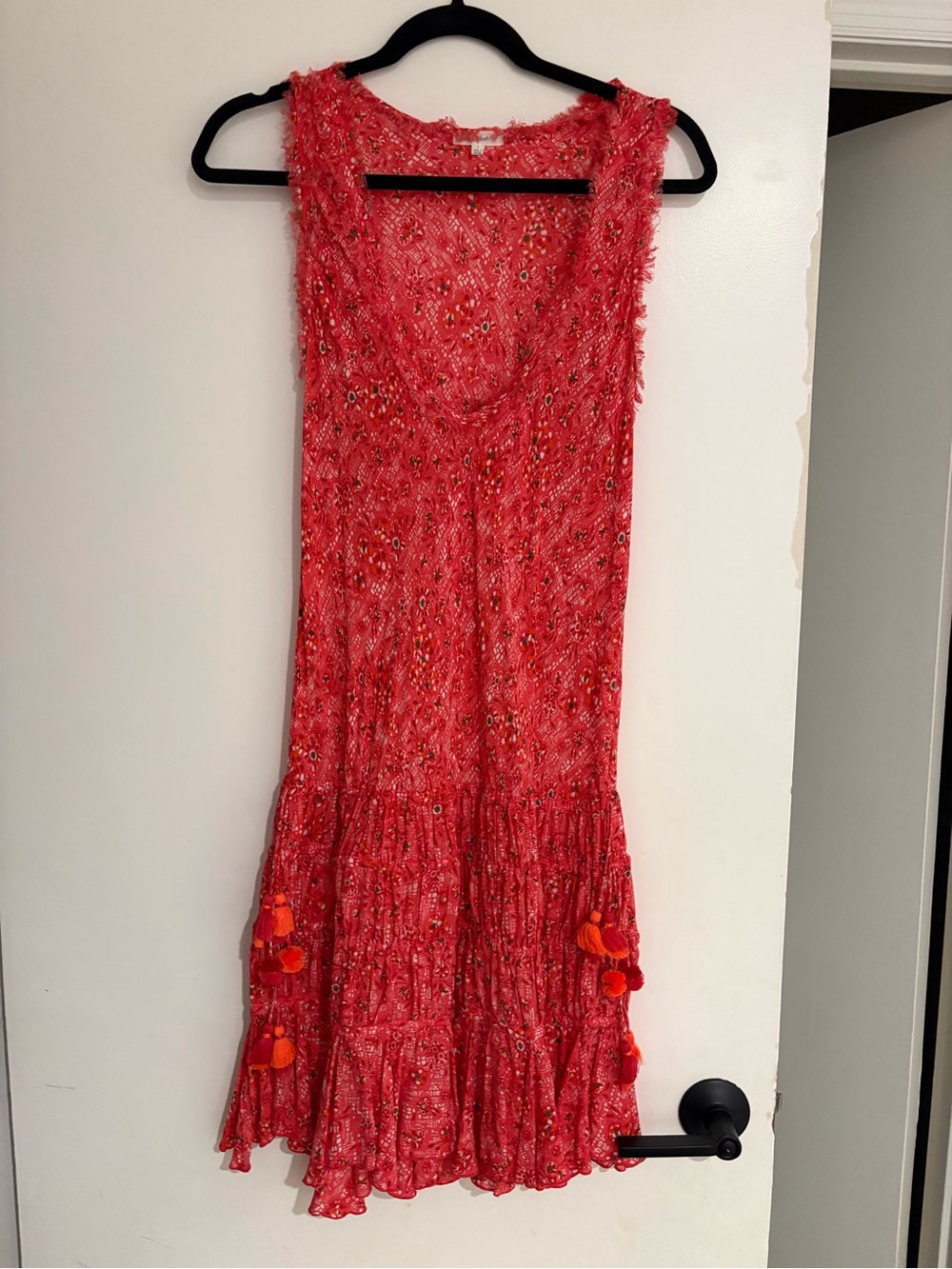 Women's Poupette St Barths Red/orange Sleeveless Floral Ruffle Dress